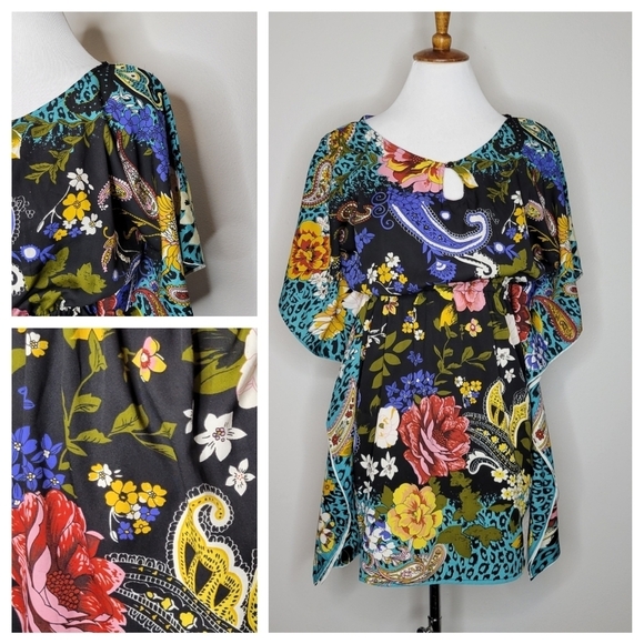 Magazine Floral Silk Butterfly Sleeve Tunic‎ - Picture 1 of 10